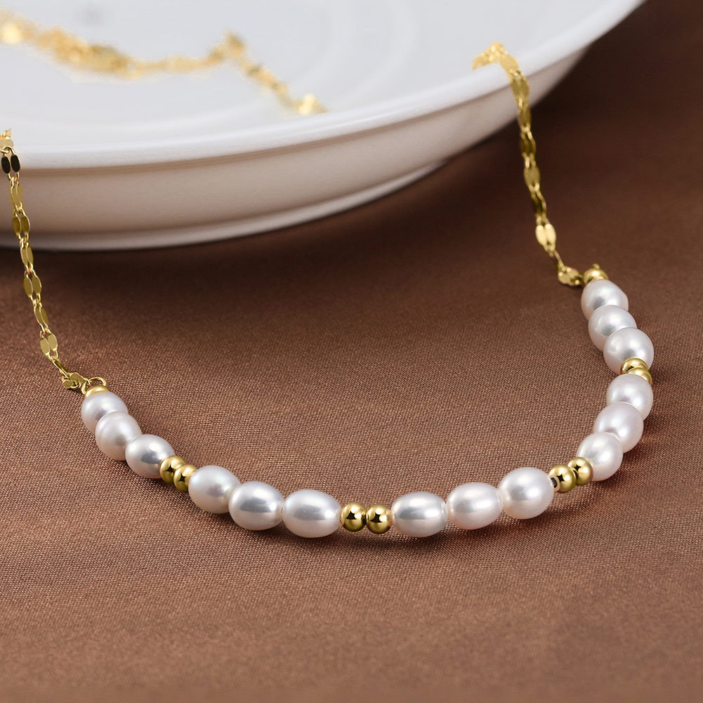 925 Sterling Silver Necklace with Freshwater Pearl for Woment Casual Style
