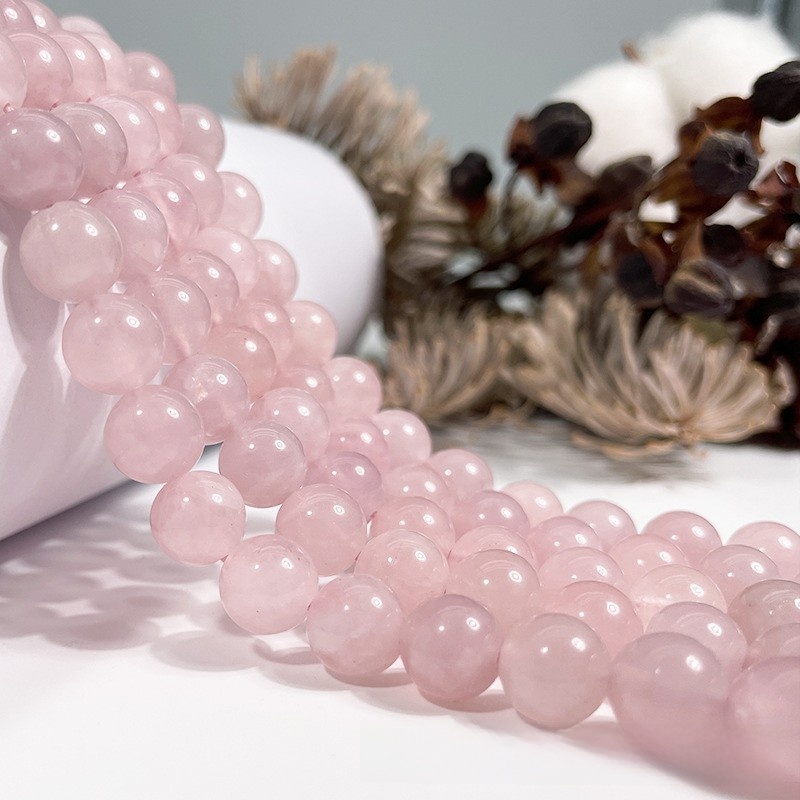 Natural Rose Quartz Crystal Round Loose Semi Gemstone Beads for Jewelry Making