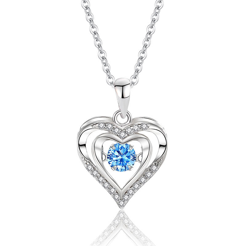 S925 Sterling Silver Heart Pendant Necklace with Cubic Zirconia Casual Engagement