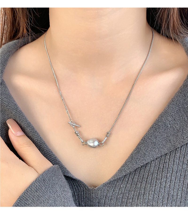 S925 Sterling Silver Pendant Necklace Jewelry with Baroque Freshwater Pearl for Women