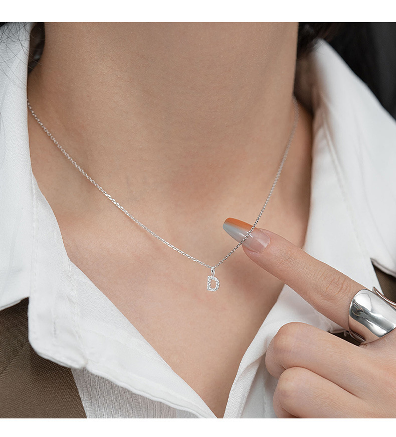 Dainty Pave Initial Necklace S925 Sterling Silver Letter Pendant Necklace with Cubic Zirconia for Women