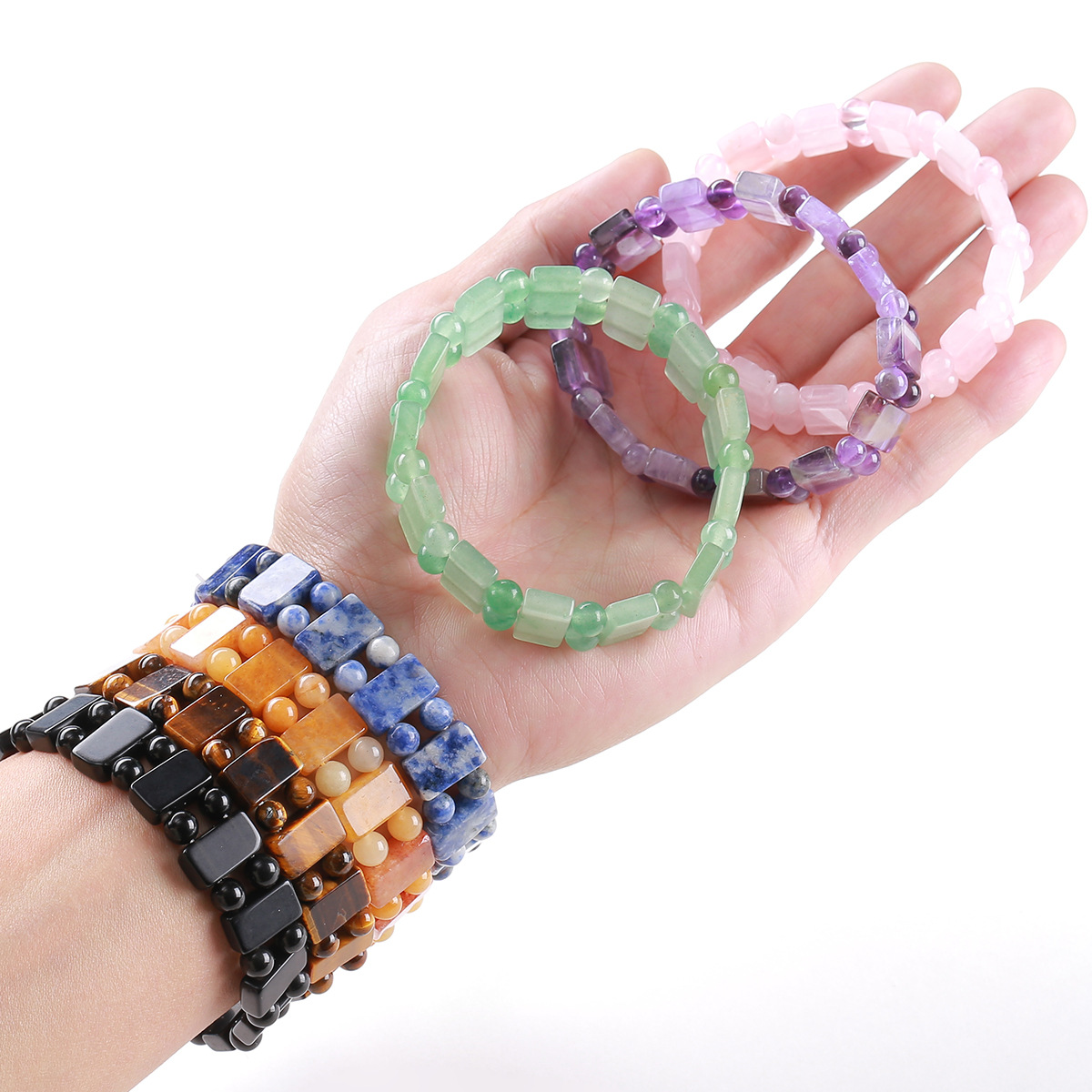 Multi-style Flat Bead Bracelet for Women Natural Semi Gemstone Crystal Beads Stretch Bracelet Factory Wholesale