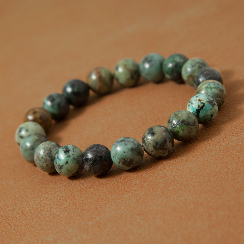African Turquoise Bracelet for Women Natural Gemstone Round Stone Crystal Beads for Beaded Elastic Bracelet