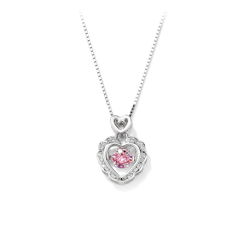 S925 Sterling Silver Heart Pendant Necklace Jewelry with Cubic Zircon Cute Style