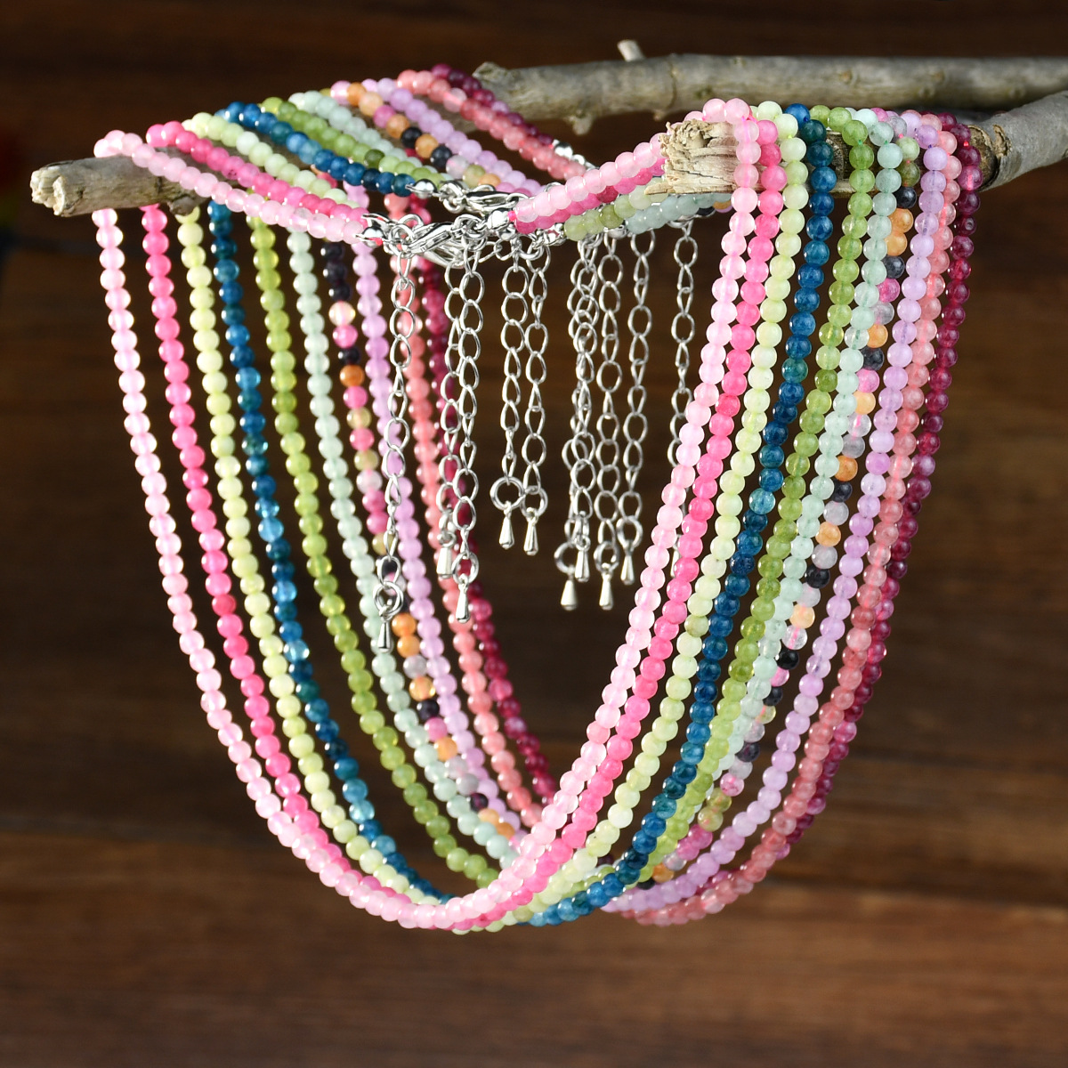 Healing Crystal Necklace for Women Natural Stone Beaded Stretch Necklace Handmade Gemstone  Spiritual Jewelry Gifts