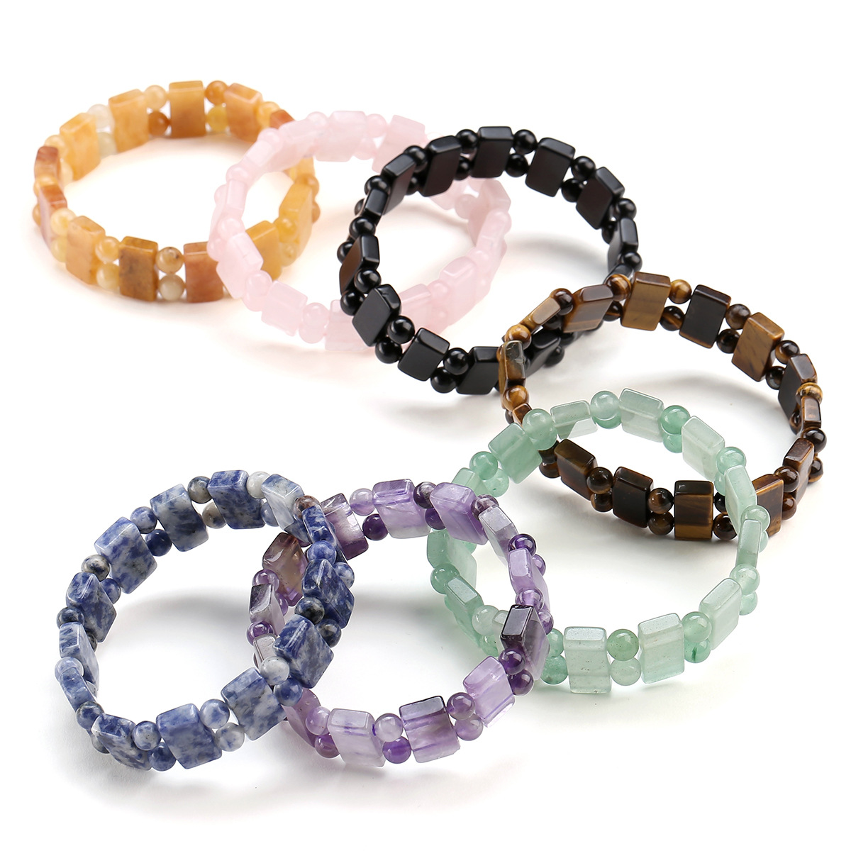 Multi-style Flat Bead Bracelet for Women Natural Semi Gemstone Crystal Beads Stretch Bracelet Factory Wholesale