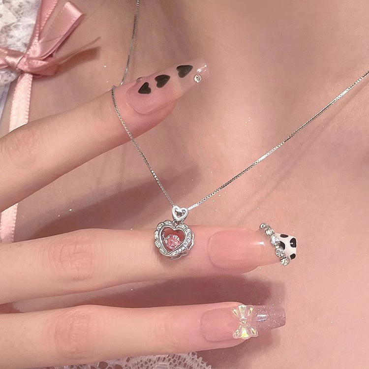 S925 Sterling Silver Heart Pendant Necklace Jewelry with Cubic Zircon Cute Style