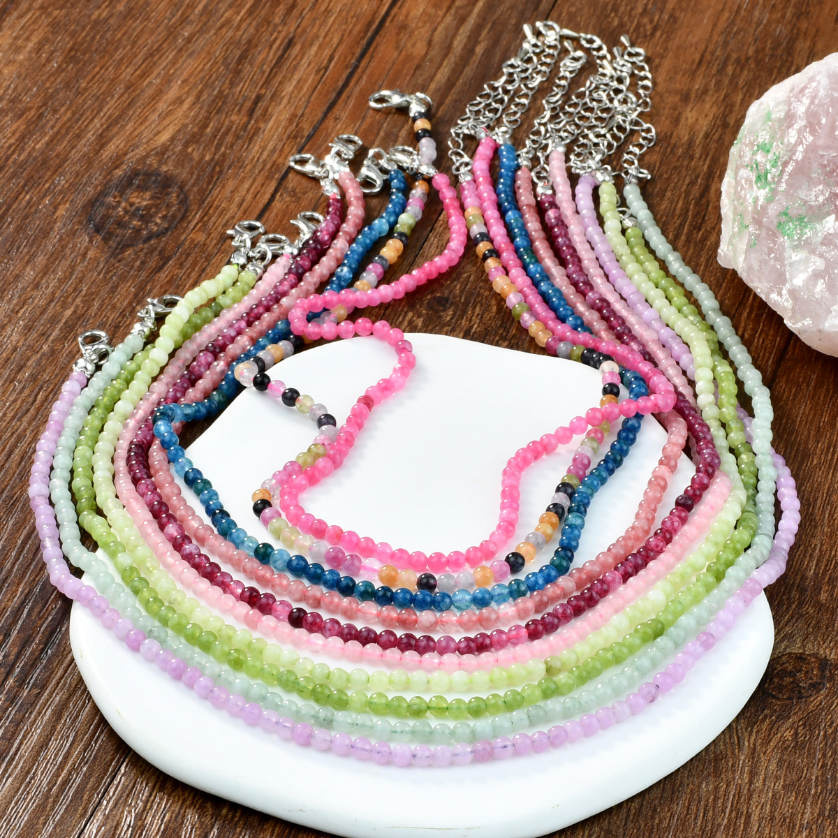 Healing Crystal Necklace for Women Natural Stone Beaded Stretch Necklace Handmade Gemstone  Spiritual Jewelry Gifts