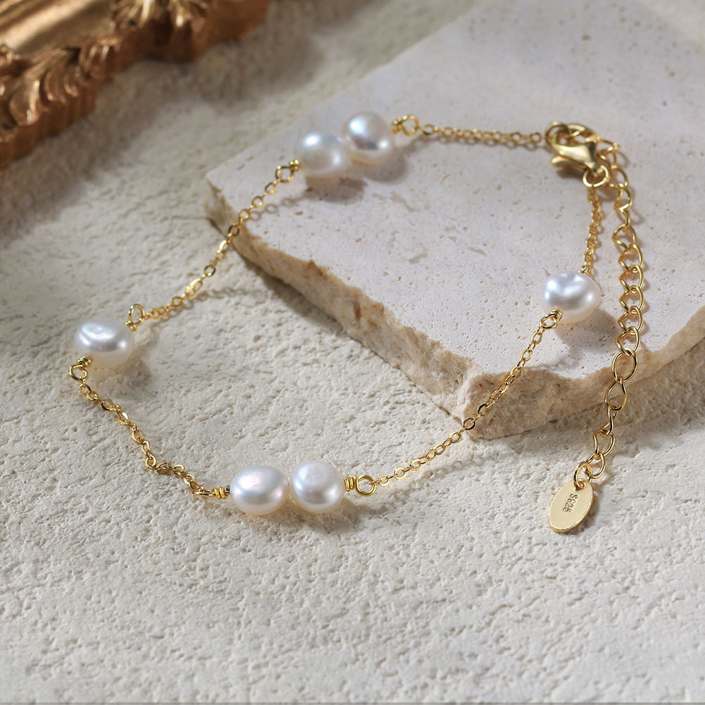 S925 Sterling Silver Bracelet with Freshwater Pearl for Woment