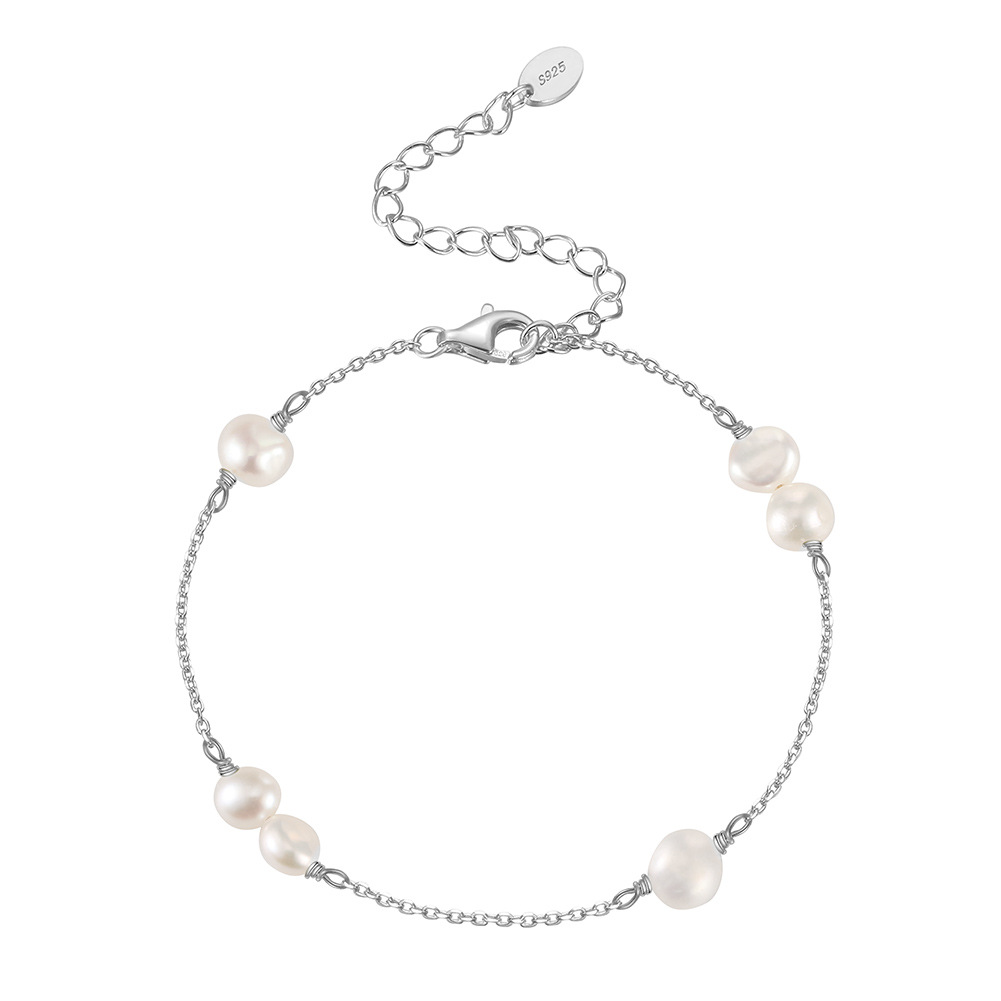 S925 Sterling Silver Bracelet with Freshwater Pearl for Woment