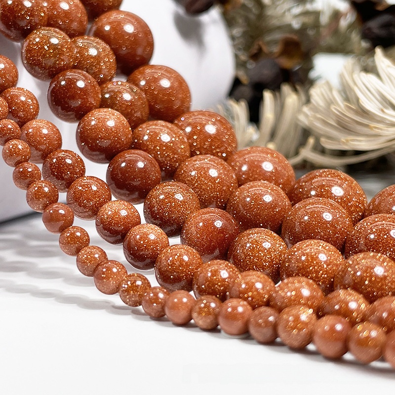 Natural Gold Sand Stone Round Loose Semi Gemstone Beads for Jewelry Making