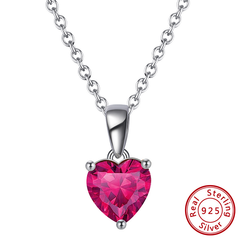 S925 Silver Necklace with 12-Color Zodiac Birthstone Heart Zircon Necklace