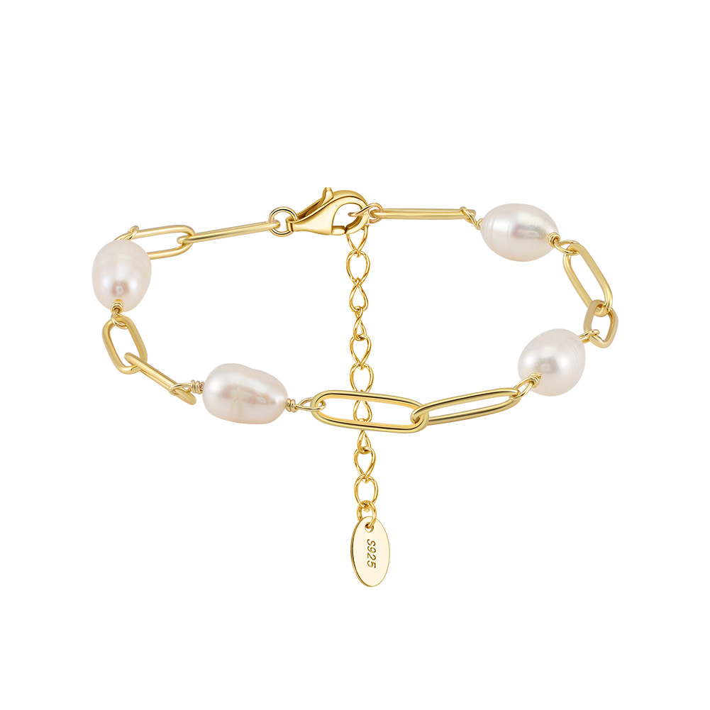 S925 Sterling Silver Bracelet with Freshwater Pearl for Woment