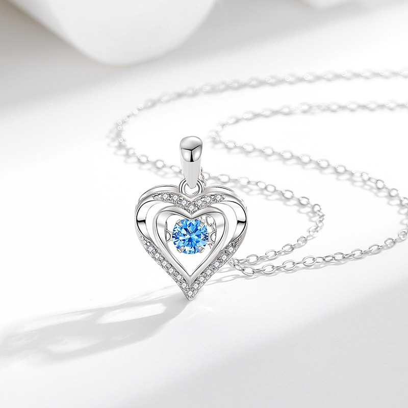 S925 Sterling Silver Heart Pendant Necklace with Cubic Zirconia Casual Engagement