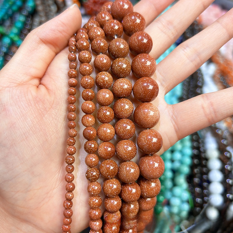 Natural Gold Sand Stone Round Loose Semi Gemstone Beads for Jewelry Making