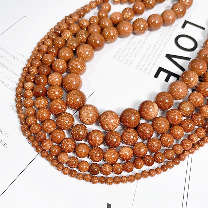 Natural Gold Sand Stone Round Loose Semi Gemstone Beads for Jewelry Making