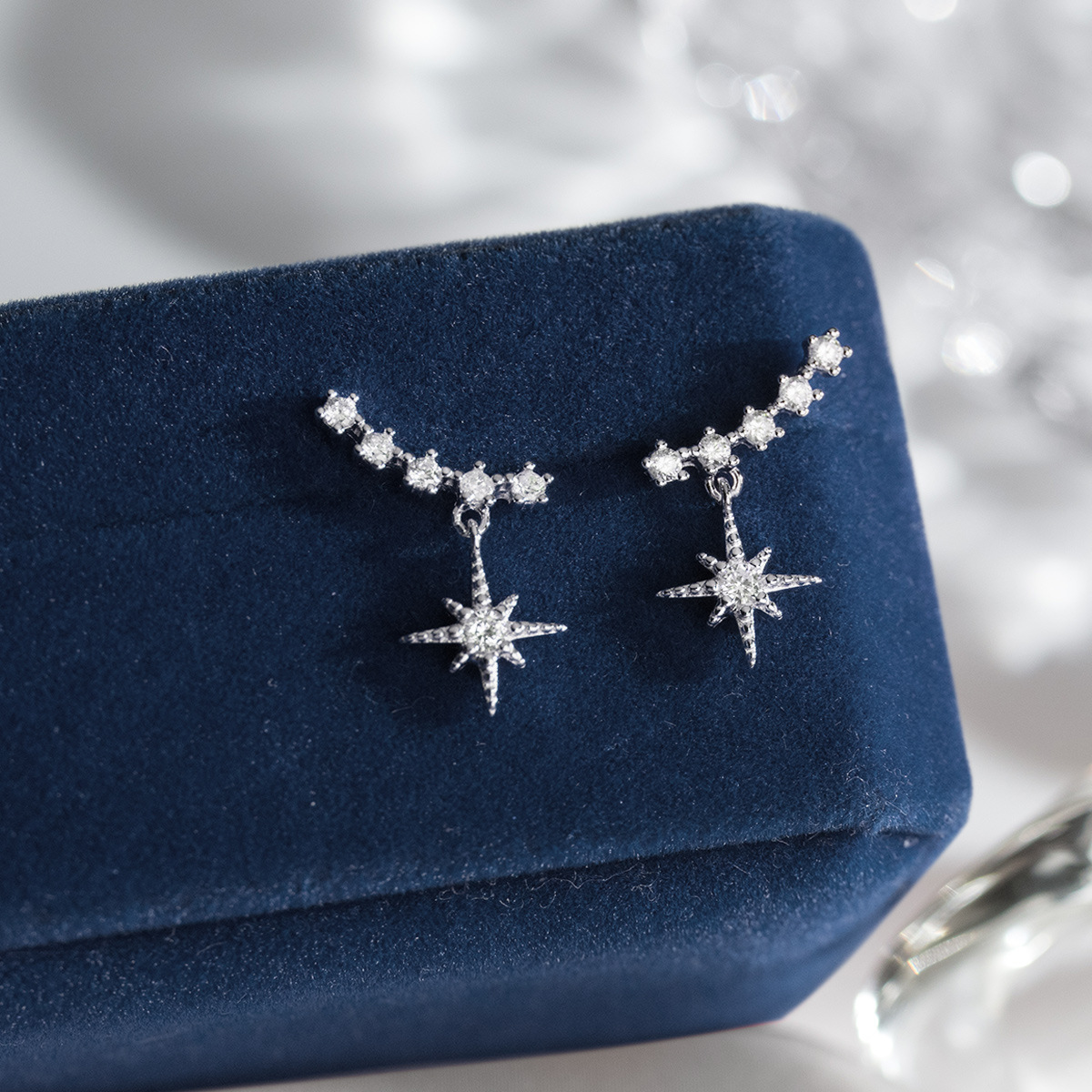 S925 Sterling Silver Stud Earrings Jewelry with Cubic Zirconia Star Design for Women