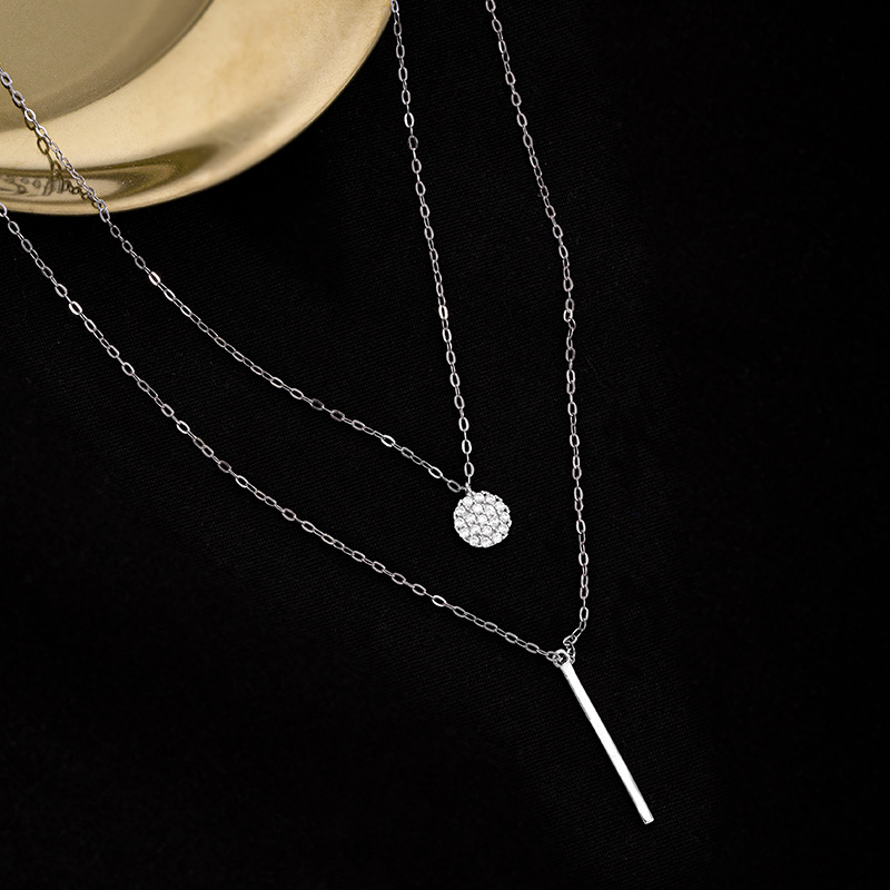 S925 Sterling Silver Pendant Necklace with Cubic Zircon Double Layered Style For Women