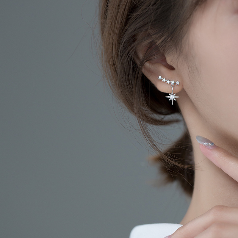 S925 Sterling Silver Stud Earrings Jewelry with Cubic Zirconia Star Design for Women