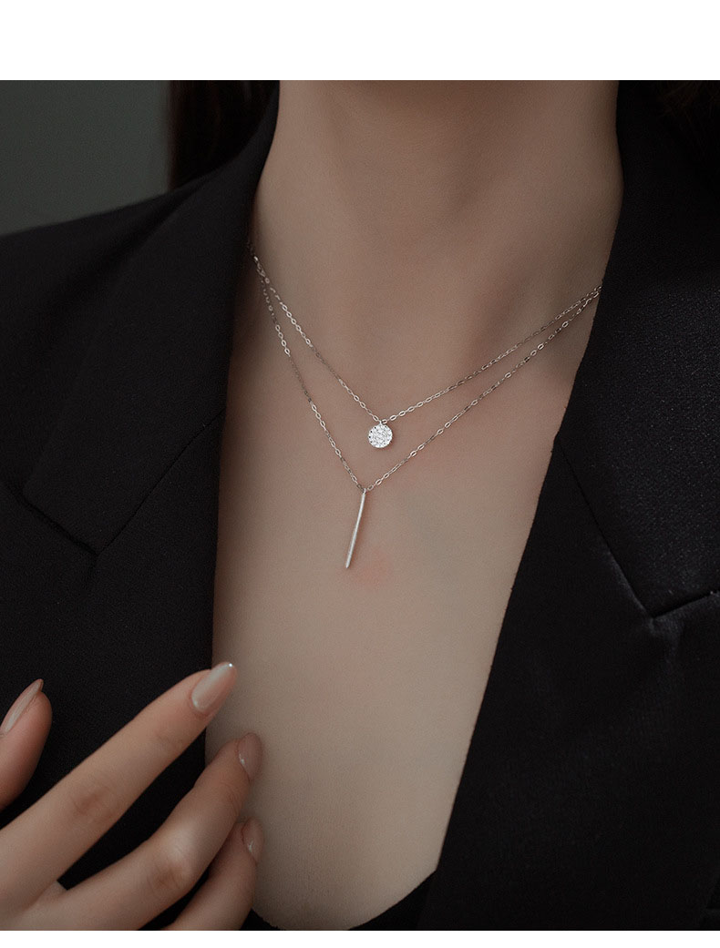 S925 Sterling Silver Pendant Necklace with Cubic Zircon Double Layered Style For Women