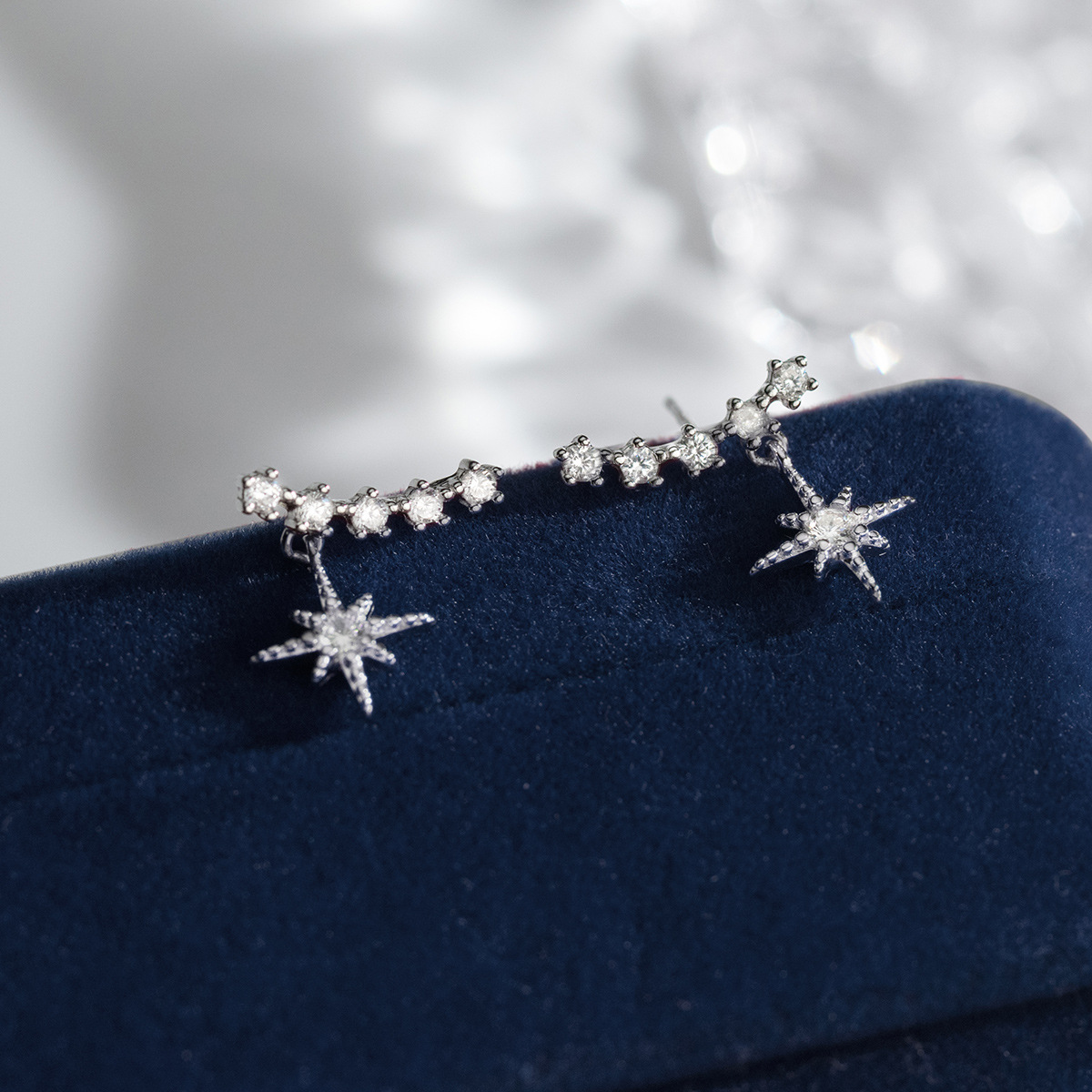 S925 Sterling Silver Stud Earrings Jewelry with Cubic Zirconia Star Design for Women