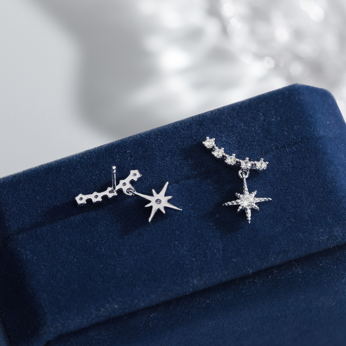 S925 Sterling Silver Stud Earrings Jewelry with Cubic Zirconia Star Design for Women