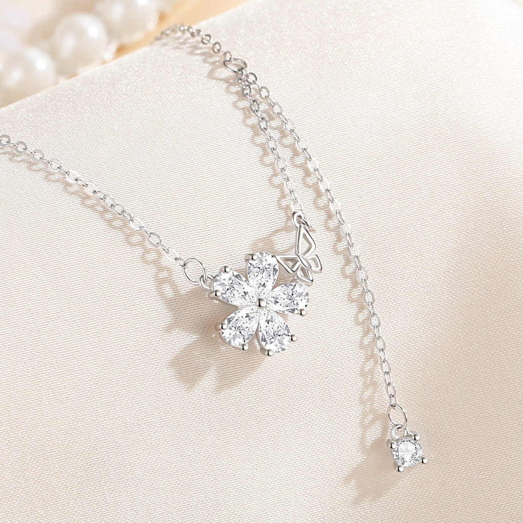 S925 Sterling Silver Heart Pendant Necklace with Cubic Zirconia Casual Style