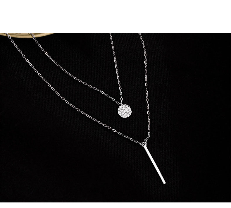 S925 Sterling Silver Pendant Necklace with Cubic Zircon Double Layered Style For Women