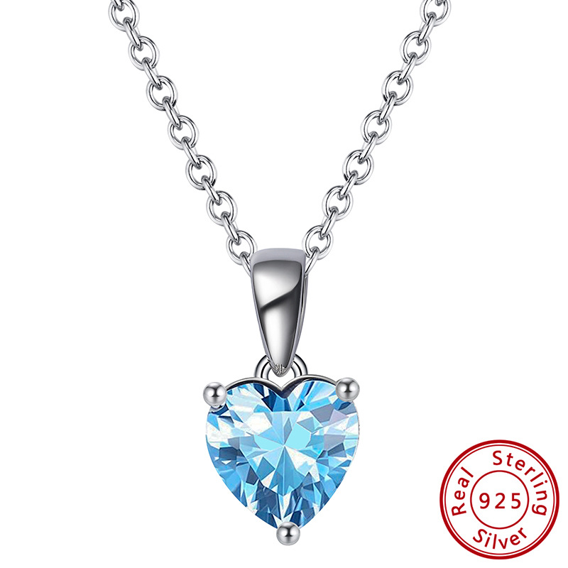 S925 Silver Necklace with 12-Color Zodiac Birthstone Heart Zircon Necklace
