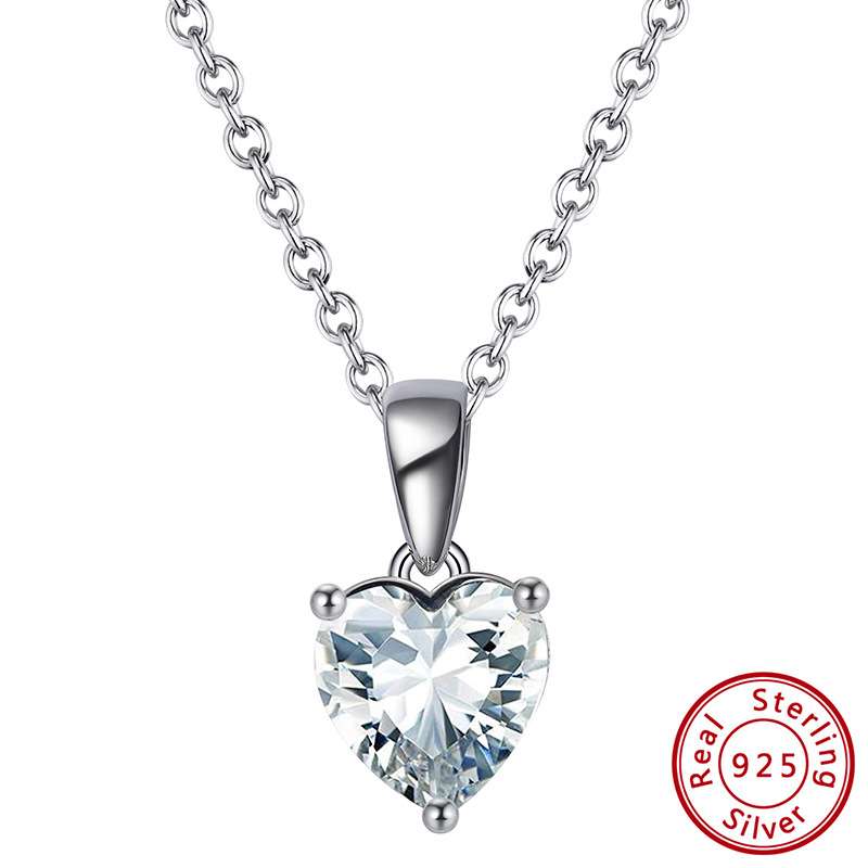 S925 Silver Necklace with 12-Color Zodiac Birthstone Heart Zircon Necklace