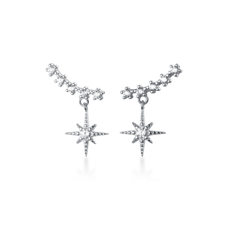 S925 Sterling Silver Stud Earrings Jewelry with Cubic Zirconia Star Design for Women