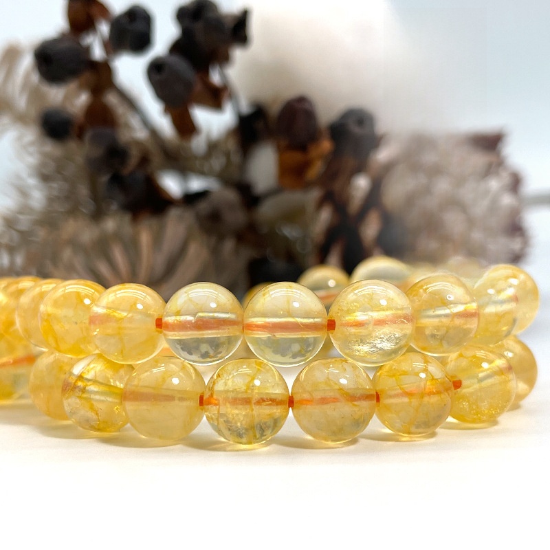 Natural Citrine Crystal Round Loose Semi Gemstone Beads for Jewelry Making