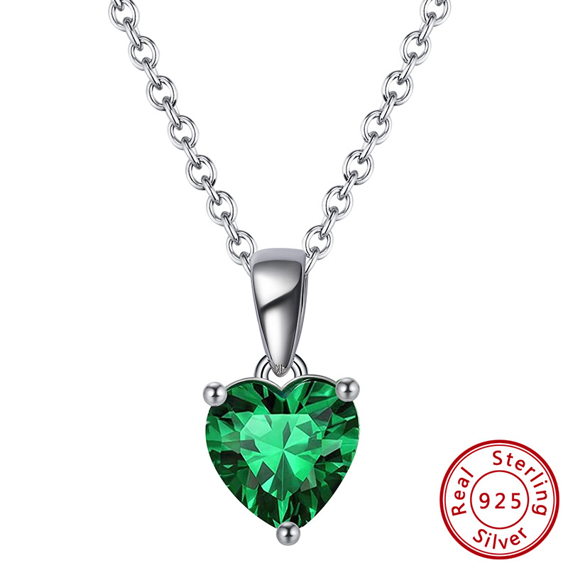 S925 Silver Necklace with 12-Color Zodiac Birthstone Heart Zircon Necklace