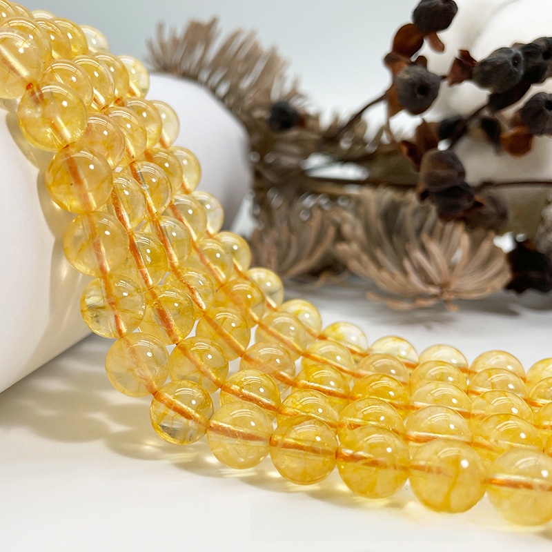 Natural Citrine Crystal Round Loose Semi Gemstone Beads for Jewelry Making