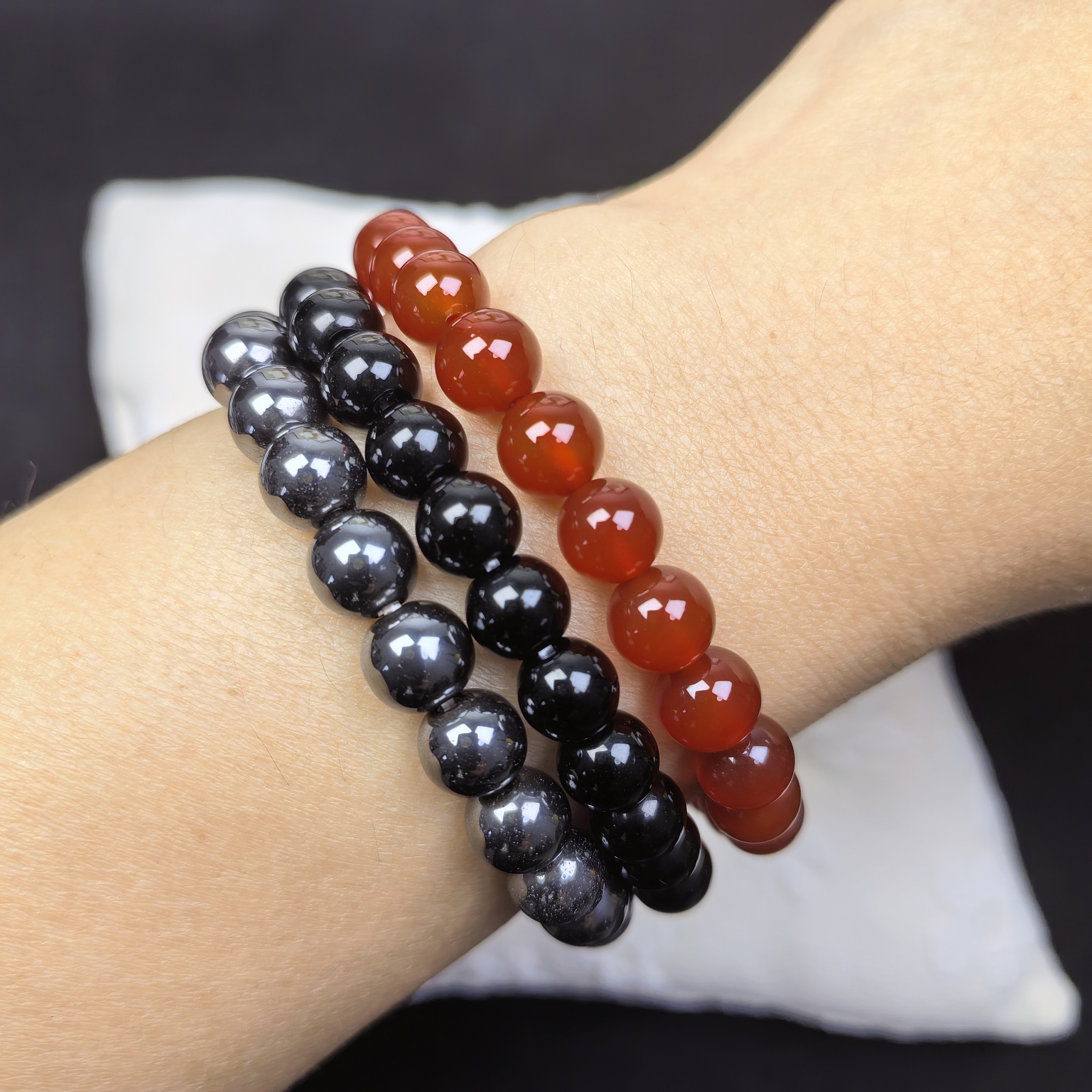 3pcs/set Healing Crystal Bracelets for Women 8mm Tiger Eye Hematite Black Obsidian Natural Stone Beaded Stretch Bracelet Triple Protection Handmade Gemstone Reiki Spiritual Jewelry Gifts