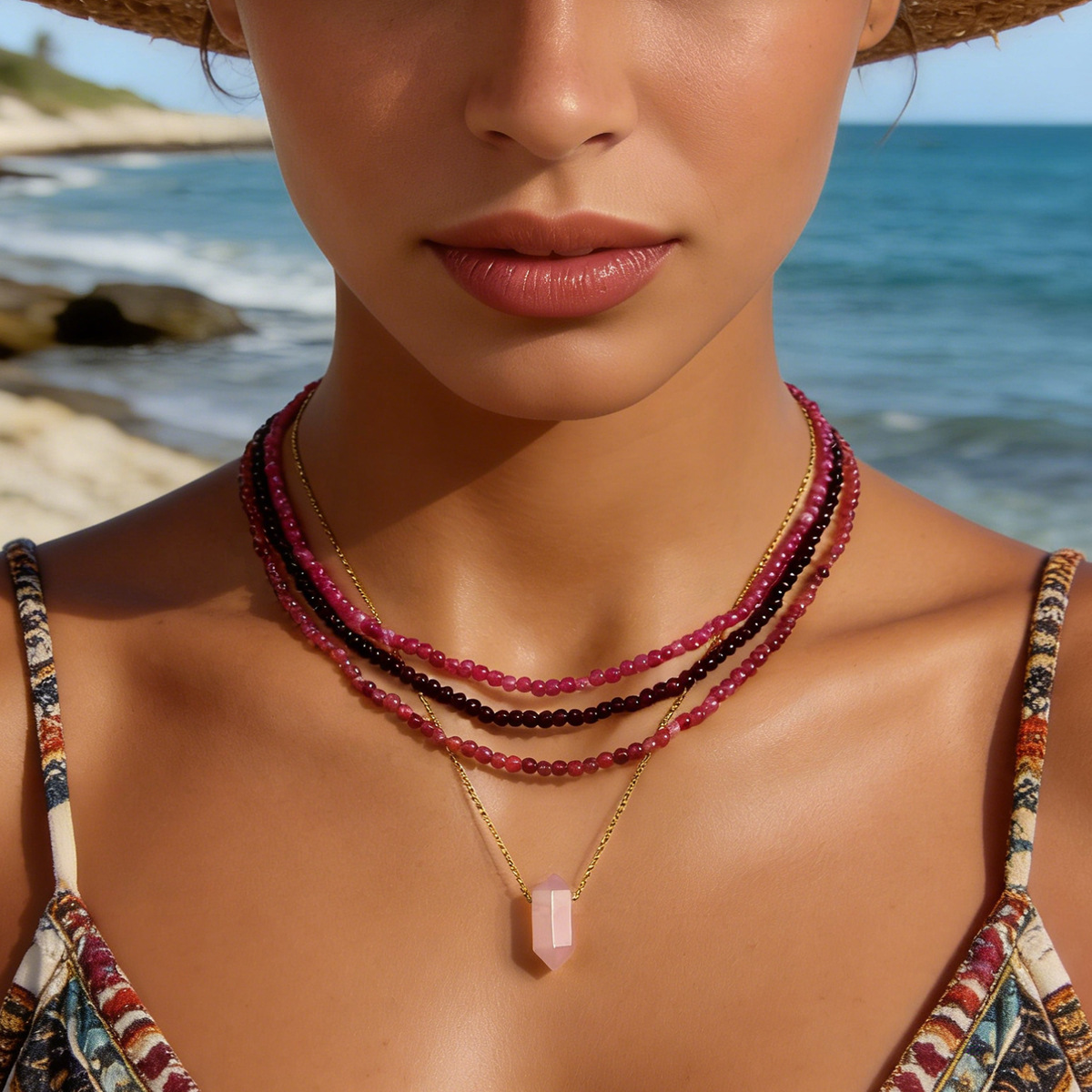 Healing Crystal Necklace for Women Natural Stone Beaded Stretch Necklace Handmade Gemstone  Spiritual Jewelry Gifts