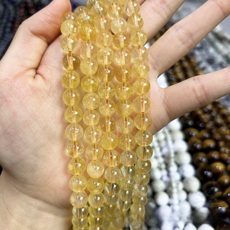 Natural Citrine Crystal Round Loose Semi Gemstone Beads for Jewelry Making