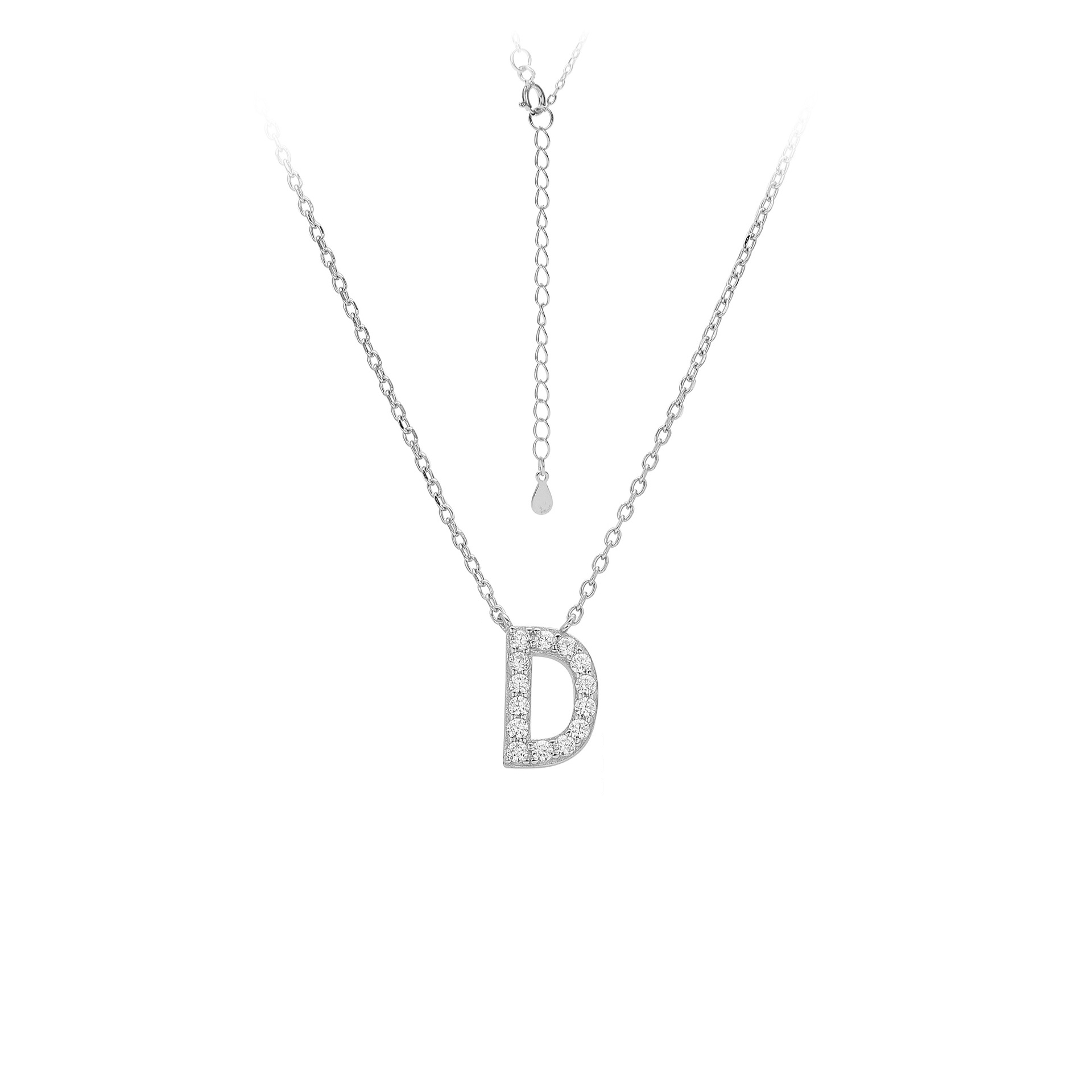 Dainty Initial Necklace S925 Sterling Silver Letter Pendant Necklace with Cubic Zirconia for Women