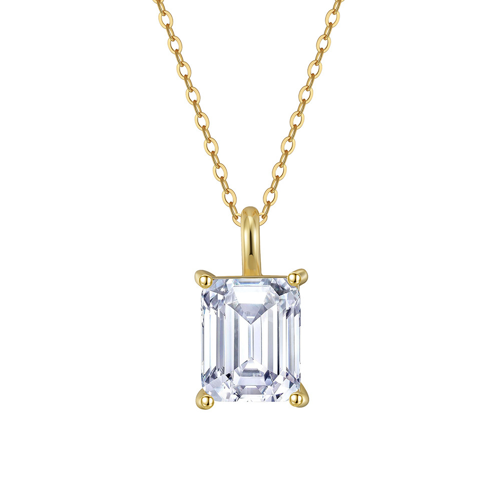 S925 Sterling Silver Pendant Necklace Luxury Niche Style Simple Square Zircon Pendant