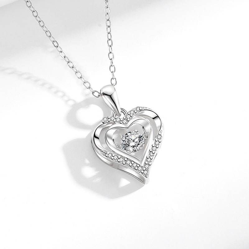 S925 Sterling Silver Heart Pendant Necklace with Cubic Zirconia Casual Engagement