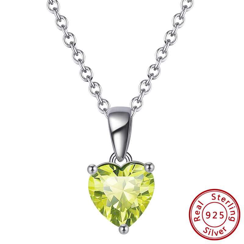 S925 Silver Necklace with 12-Color Zodiac Birthstone Heart Zircon Necklace