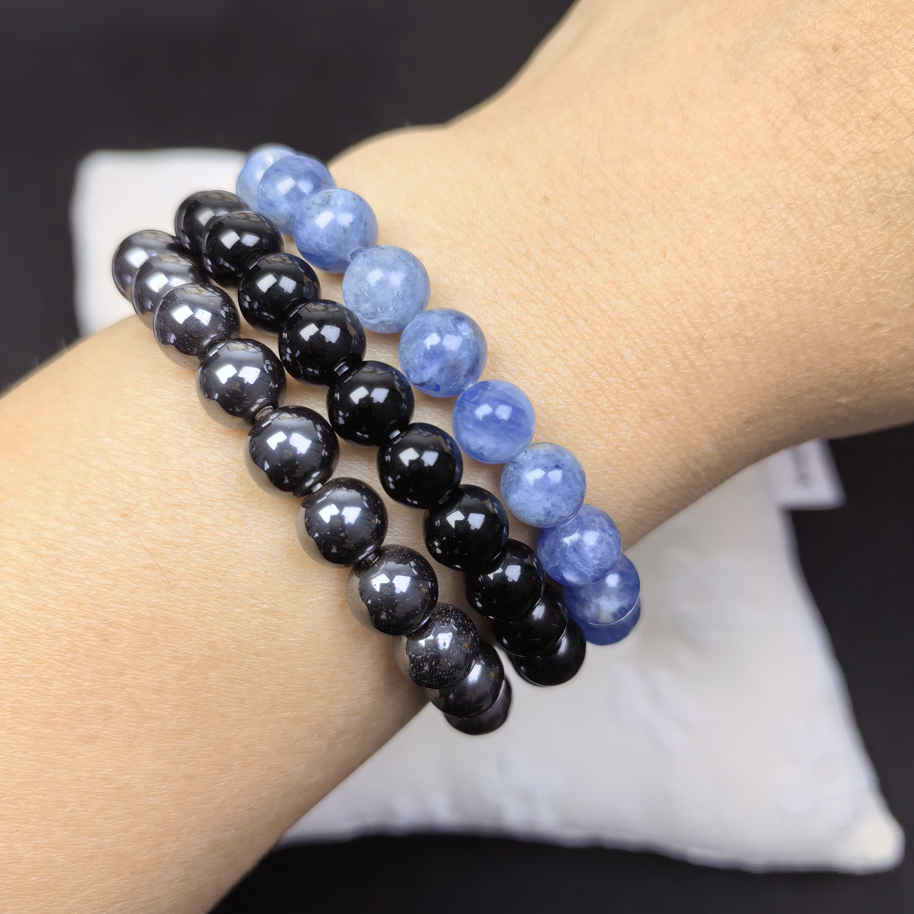 3pcs/set Healing Crystal Bracelets for Women 8mm Tiger Eye Hematite Black Obsidian Natural Stone Beaded Stretch Bracelet Triple Protection Handmade Gemstone Reiki Spiritual Jewelry Gifts
