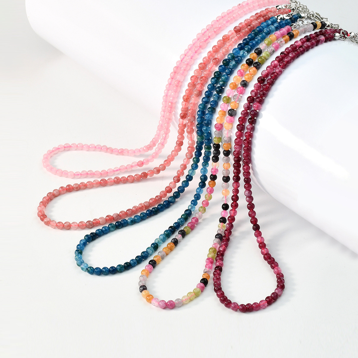 Healing Crystal Necklace for Women Natural Stone Beaded Stretch Necklace Handmade Gemstone  Spiritual Jewelry Gifts