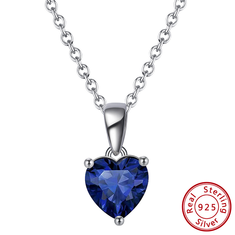 S925 Silver Necklace with 12-Color Zodiac Birthstone Heart Zircon Necklace