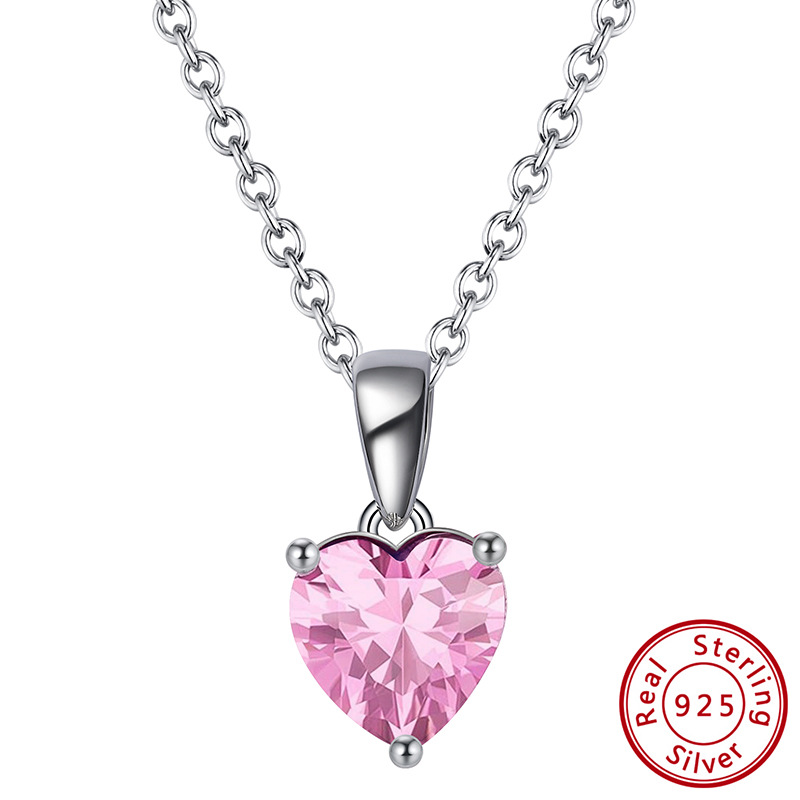 S925 Silver Necklace with 12-Color Zodiac Birthstone Heart Zircon Necklace