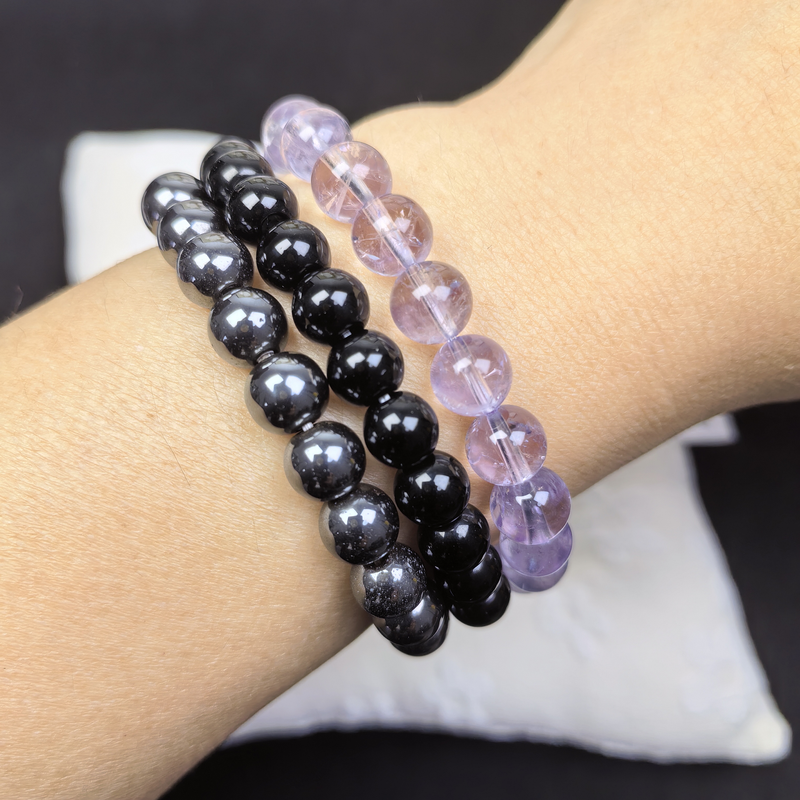 3pcs/set Healing Crystal Bracelets for Women 8mm Tiger Eye Hematite Black Obsidian Natural Stone Beaded Stretch Bracelet Triple Protection Handmade Gemstone Reiki Spiritual Jewelry Gifts