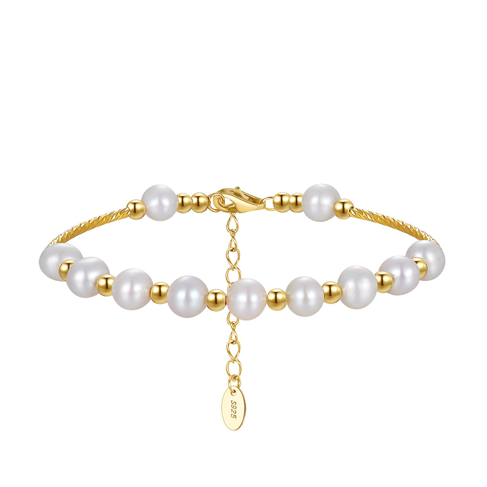 S925 Sterling Silver Bracelet with Freshwater Pearl for Woment