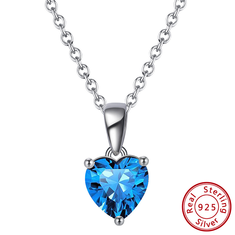 S925 Silver Necklace with 12-Color Zodiac Birthstone Heart Zircon Necklace