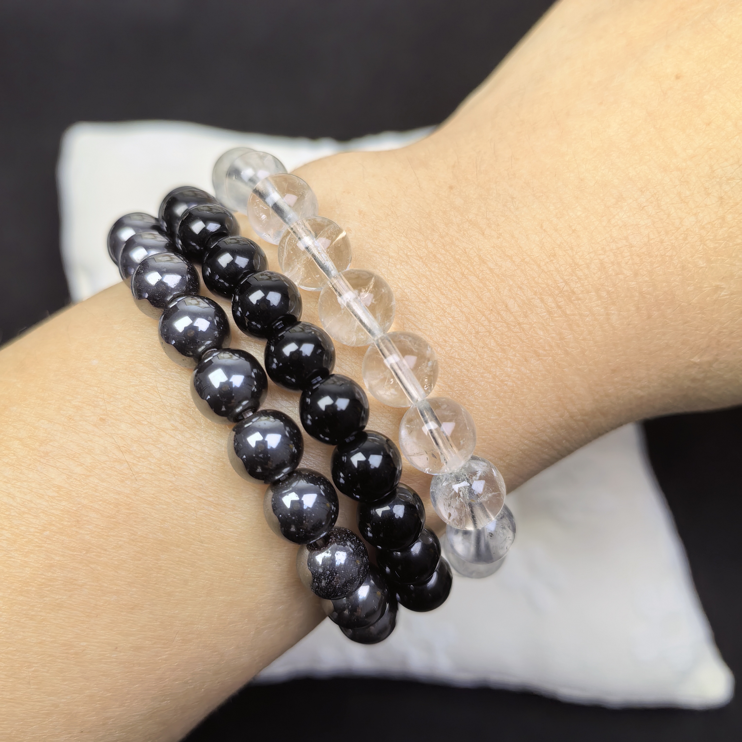 3pcs/set Healing Crystal Bracelets for Women 8mm Tiger Eye Hematite Black Obsidian Natural Stone Beaded Stretch Bracelet Triple Protection Handmade Gemstone Reiki Spiritual Jewelry Gifts