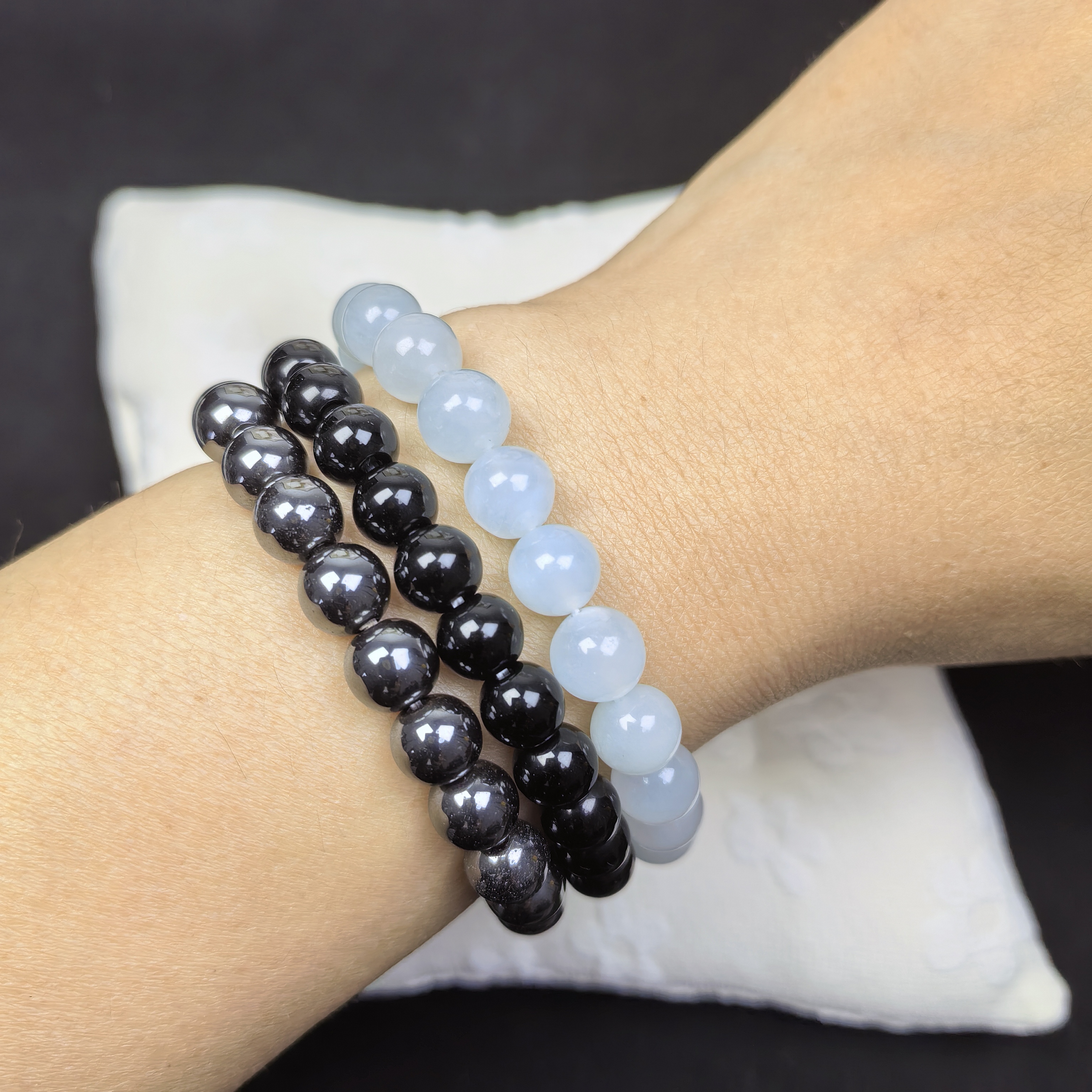 3pcs/set Healing Crystal Bracelets for Women 8mm Tiger Eye Hematite Black Obsidian Natural Stone Beaded Stretch Bracelet Triple Protection Handmade Gemstone Reiki Spiritual Jewelry Gifts